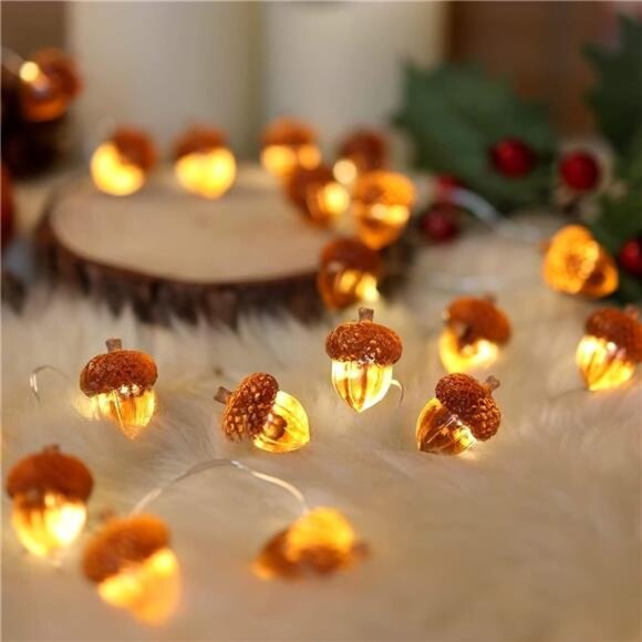 Fairy Acorn String Lights 30 LEDs Battery Operated for Fall Decor - Picture 2 of 7